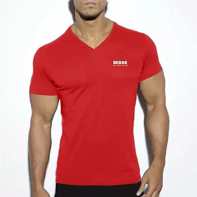 Buy Men's Short Sleeved T Shirt V-Neck NEW Bebak In The Gym Breathable Cotton • 17.99£
