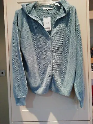 Buy Next Hooded Cardigan Hoodie. Varied Cable/Open Knit Pale Blue. Small £36 • 18.50£