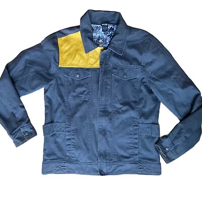 Buy Star Wars Jacket Men Medium Grey Yellow Denim Button Zip Bomber Rebel Logo Adult • 20£