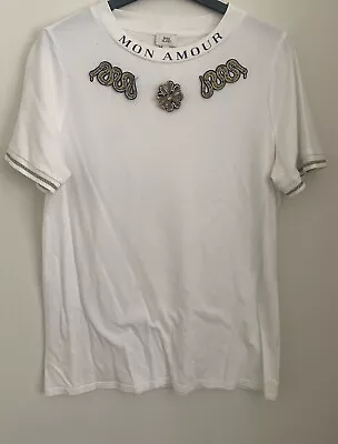 Buy Pre Owned River Island Mon Amour Embellished T Shirt Size 8 (read Description) • 4.99£