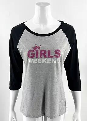 Buy Port & Company Raglan Top Size S Gray Black Pink Girls Weekend Graphic Womens • 1.97£