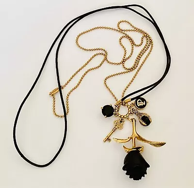 Buy ORIGINAL PILGRIM JEWELLERY Gold Plated Black Gothic Style Long Necklace • 45£