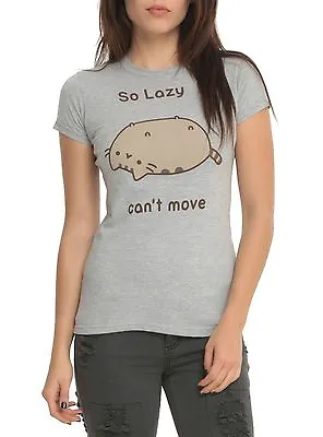 Buy Pusheen The Cat SO LAZY CAN'T MOVE Girls Junior T-Shirt Grey NWT XS-2XL • 14.17£