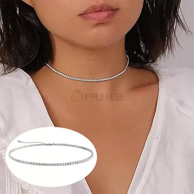 Buy Choker Tennis Chain Necklace Cubic Zirconia Iced Out Sterling Silver Jewellery • 4.99£