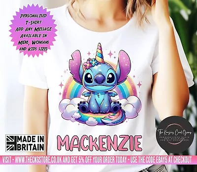 Buy PERSONALISED Stitch Unicorn (Lilo & Stitch) Birthday T Shirt Kids Girls T-Shirt • 13.70£