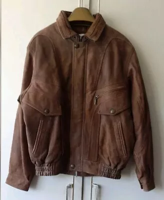 Buy Men's ASHWOOD Dark Tan Soft Nubuck Leather Bomber Jacket - Size S • 120£