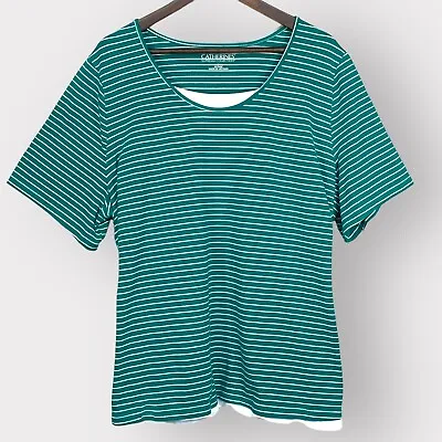 Buy Catherines Suprema Collection Shirt Women 2X Green Striped Inset Stretch C64 • 19.30£