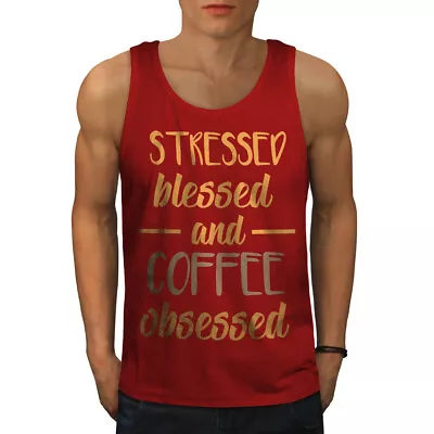 Buy Wellcoda Stress Bless Coffee Mens Tank Top, Funny Active Sports Shirt • 14.99£