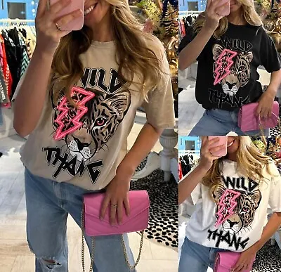 Buy Ladies Wild Tiger Graphic Print T-Shirt Women Oversized Short Sleeve Tee Top New • 9.95£