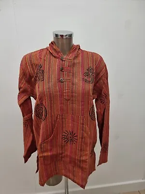 Buy Men's Cotton Grandad Shirt Full Sleeved Hippie Top Festival Stripe  Hoodie (M) • 6£