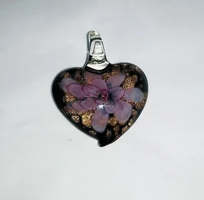 Buy Black & Pink Flower GLASS HEART Charm PENDANT Jewellery Making Necklace Gift M • 0.99£