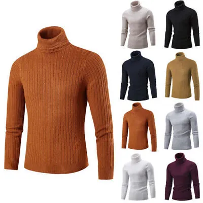 Buy Mens Turtle Neck Knit Cable Roll Up Jumper Polo Sweater Winter Warm Pullover Top • 13.89£
