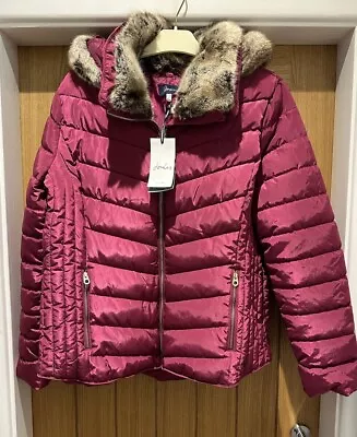 Buy Joules Jewel Pink Coat With Faux Fur Trim And Detachable Hood Size 20 BNWT • 69£