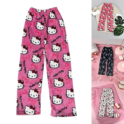 Buy Hello Kitty Pajamas Womens Black Flannel Casual Home Pants Unisex Warm Trousers • 11.39£