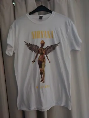 Buy Nirvana T-Shirt White UK Medium Mens In Utero Graphic Print Logo Tee • 18£
