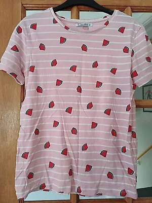 Buy Pull & Bear Pink Striped Watermelon T Shirt Small • 7.29£