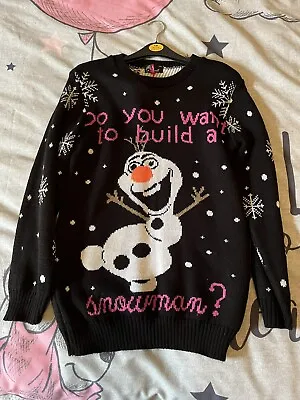 Buy Ladies Frozen Olaf Christmas Jumper ~ Black & Pink ~ Size S/M ~ NWT • 19.99£