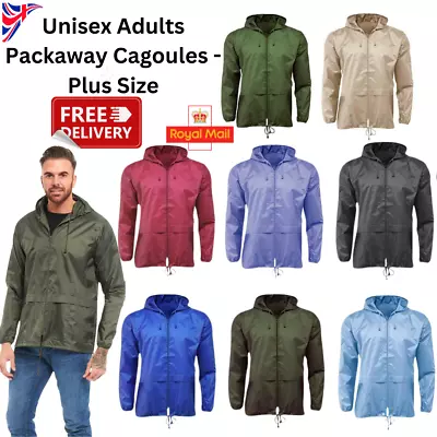 Buy Unisex Adults Rain Jacket Water Resistant Packaway Cagoules Plus Siz Hooded Coat • 14.95£