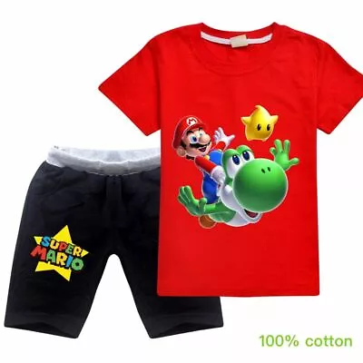 Buy Boys Kids Super Mario Fly Yoshi Cotton 100% Short Sleeve T-shirt Suit Clothing • 16.08£