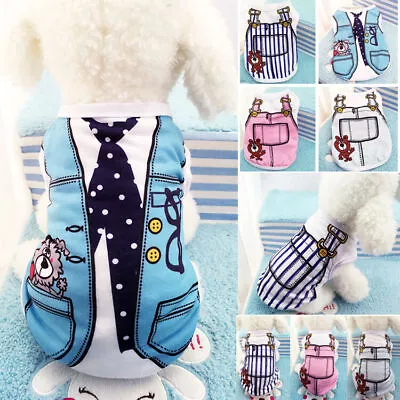 Buy Pet Cat Cute Cartoon Coat Apparel Costumes T-Shirt Dog Clothes Puppy Cotton Vest • 3.99£