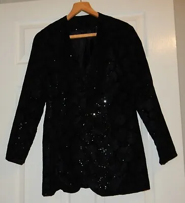 Buy Stunning Black Sparkle Velvet Swing Coat Long Opera Jacket 50’s Look • 4.99£