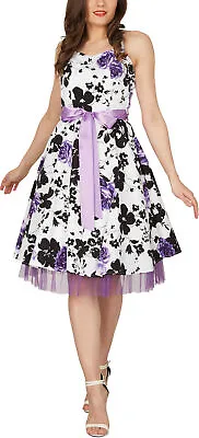 Buy Vintage White Purple Floral 50's White Floral Swing Rockabilly Prom Dress • 14.99£
