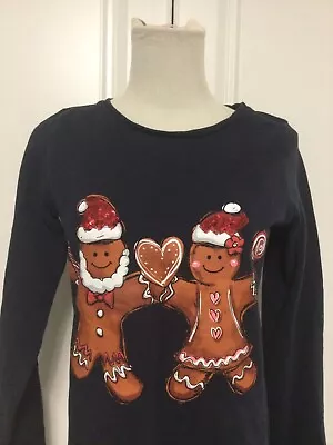 Buy Next Navy Blue Gingerbread Man Woman Sequin Christmas Jumper Sweatshirt Size 6  • 7.50£