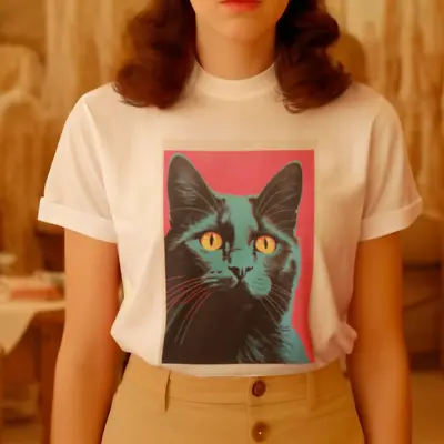 Buy Cat T Shirt | Pop Art Cat | Cat Illustration | Cute Cat | Black Cat | Cat Art  • 12.95£