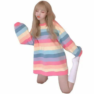 Buy Kawaii Clothing Long Sleeved T-Shirt Rainbow Pastel Goth Harajuku Ulzzang Pink • 37.25£