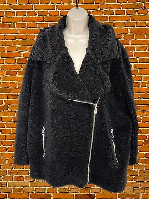 Buy Womens Mistress Rocks Los Angeles Small Oversized Black Zip Up Teddy Coat Jacket • 13.59£