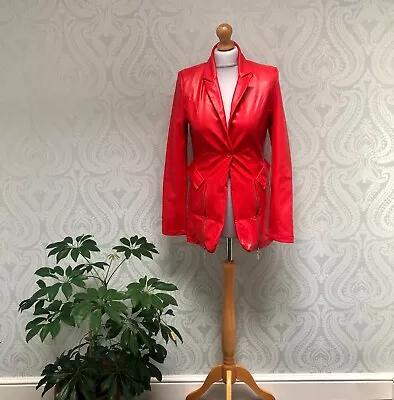 Buy ASYOU Red PU Faux Leather PU Tailored Blazer Jacket Side Zips Size 10 • 18£