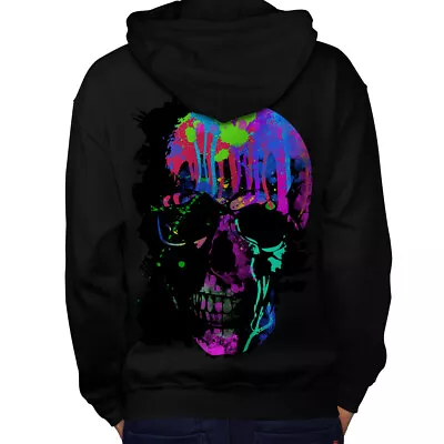 Buy Wellcoda Skull Artsy Mens Hoodie, Neon Night Design On The Jumpers Back • 25.99£