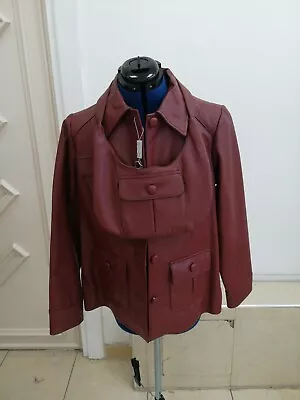 Buy Ladies Real Leather Burgundy Jacket Patch Pocket With Matching Bag Top Size 12 • 44.99£
