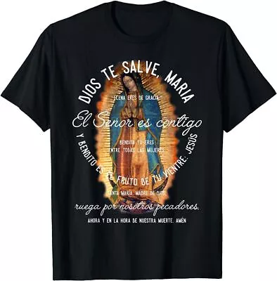 Buy LIMITED Our Lady Of Guadalupe Catholic Ave Maria Spanish Hail Mary Print T-Shirt • 19.80£