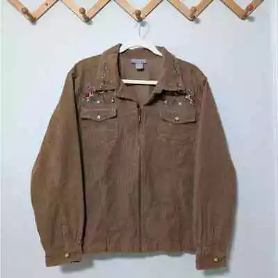 Buy Capacity Western Embroidered Brown Corduroy Jacket Womens 1X Zip Up Boho Indie • 33.07£