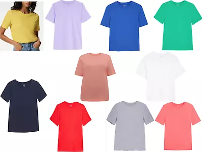 Buy M&S Women's T-Shirt Pure Cotton Straight Fit Crew Neck Short Sleeve Blue UK 6-18 • 7.99£