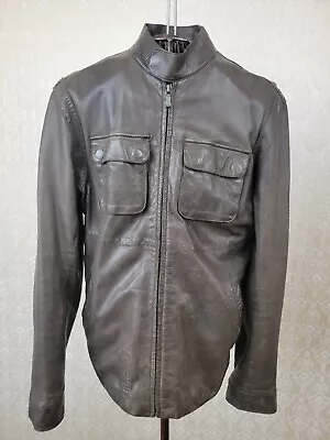 Buy Men's Ted Baker Dark Brown Leather Jacket, Ted 5 = Extra Large Distressed • 45£