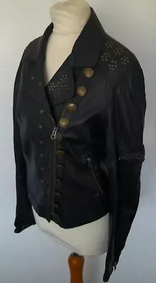Buy REAL LEATHER Jacket Biker Style/Military/Steampunk BLACK Size 10 - STUNNING • 54.99£