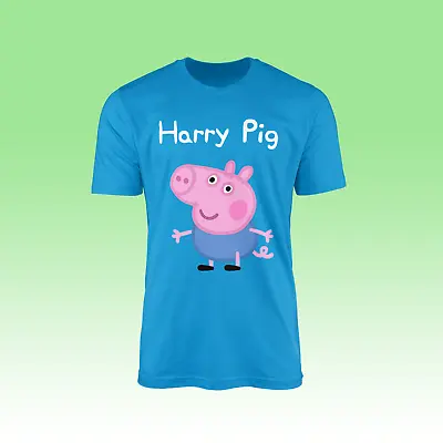 Buy Personalised Boy Pig Blue T-Shirt - Kids Novelty Cartoon Birthday Xmas Present • 2.99£