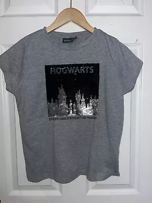 Buy Grey Sequin Crew Neck Tshirt Harry Potter Hogwarts  • 0.99£