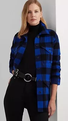 Buy Women's 14 - Buffalo Check Twill Shirt Jacket Lauren Blue/Black (MSRP: $395) • 170.09£