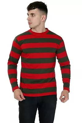 Buy Unisex Cotton Striped T-Shirts Full Sleeves Crew Neck Fancy Tops Black Red Green • 8.41£