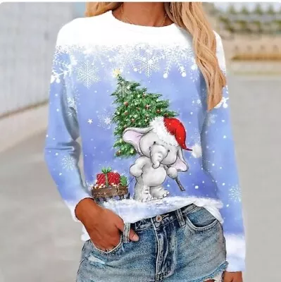Buy Christmas Womens Jumper Loose Blouse Ladies Sweatshirt Long Sleeve Tops Size New • 30£