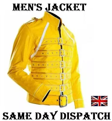 Buy Fancy Freddie Mercury Yellow Wembley Concert Halloween Faux Leather Men's Jacket • 54.12£