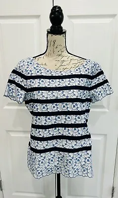 Buy TALBOTS NWT $90 Blue White Eyelet Embroidered Lined Ribbon Trim Top Size 12 • 33.78£