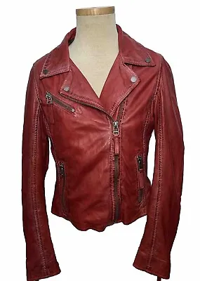 Buy Mauritius Leather Christy Moto Star Jacket Size 6 Womens Red Free People • 189.45£