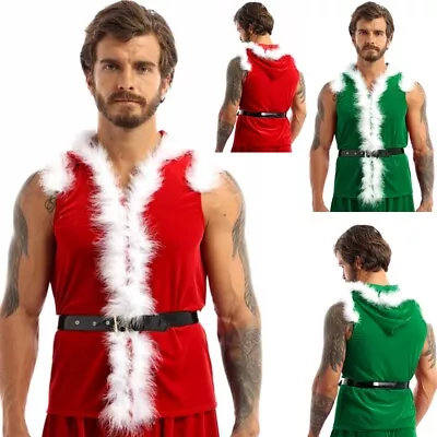 Buy Men Christmas Santa Claus Costume Fancy Dress Up Velvet Hooded Coat Jacket Vest • 14.34£