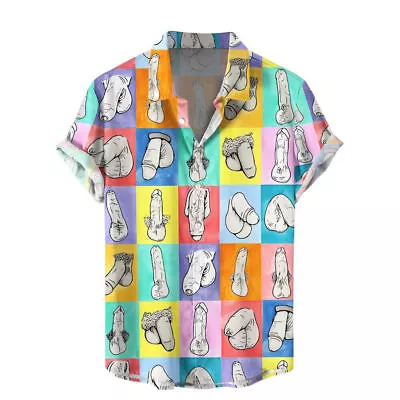 Buy Mens Button Down Shirts Funny Printed  Hawaiian Beach Tops Novelty Ugly Gag Gift • 17.99£