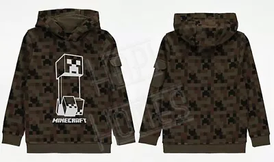 Buy MINECRAFT Pixel Creeper Hoodie Sweatshirt Jumper Jacket Age 5-13 Years Boys Kids • 14.95£