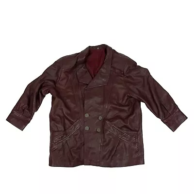 Buy FCP Vintage Women's Burgundy Leather Jacket With Shoulder Pads, XL • 18£